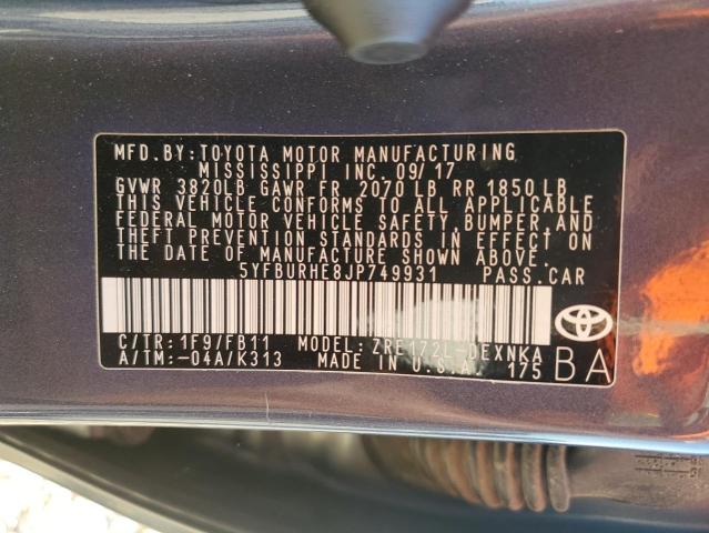 Photo 12 VIN: 5YFBURHE8JP749931 - TOYOTA COROLLA 