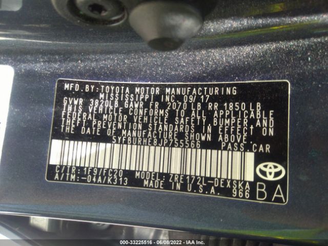 Photo 8 VIN: 5YFBURHE8JP755566 - TOYOTA COROLLA 