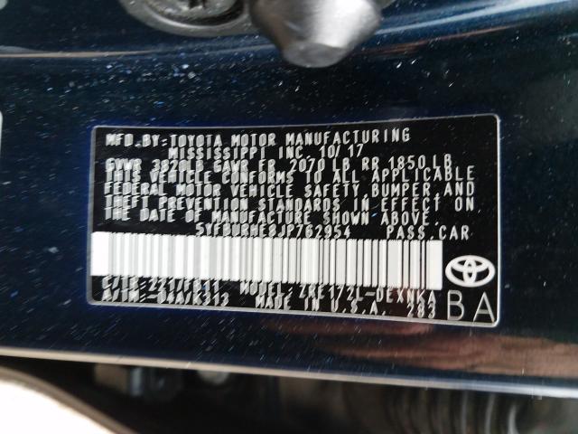 Photo 9 VIN: 5YFBURHE8JP762954 - TOYOTA COROLLA L 