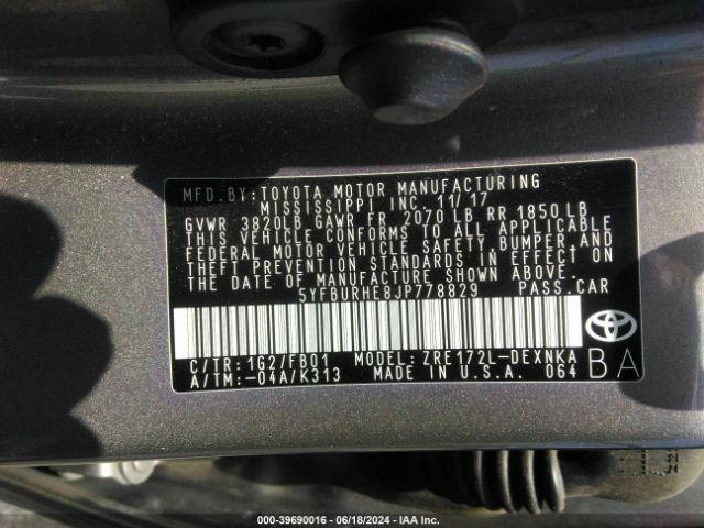 Photo 8 VIN: 5YFBURHE8JP778829 - TOYOTA COROLLA 