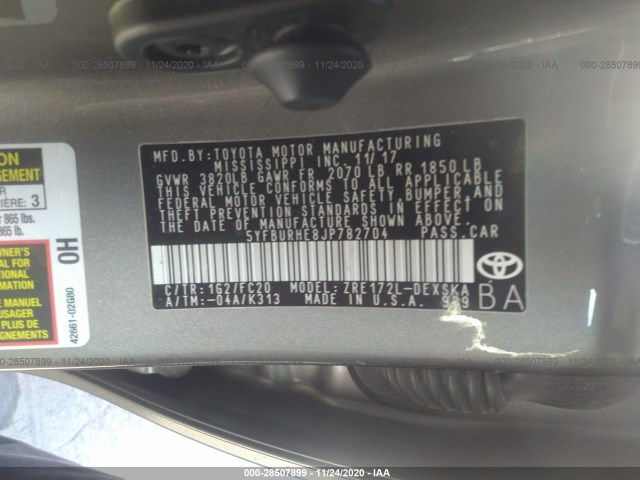 Photo 8 VIN: 5YFBURHE8JP782704 - TOYOTA COROLLA 