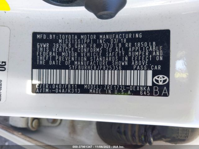 Photo 8 VIN: 5YFBURHE8JP825356 - TOYOTA COROLLA 