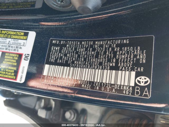 Photo 8 VIN: 5YFBURHE8JP838138 - TOYOTA COROLLA 