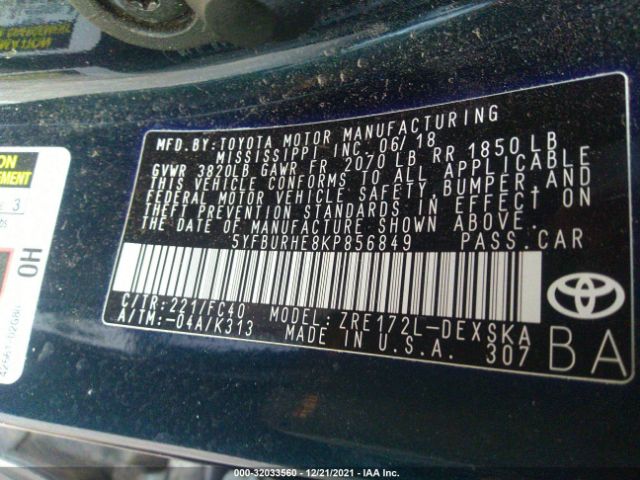 Photo 8 VIN: 5YFBURHE8KP856849 - TOYOTA COROLLA 