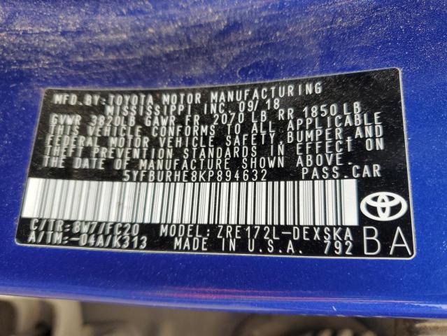 Photo 11 VIN: 5YFBURHE8KP894632 - TOYOTA COROLLA 