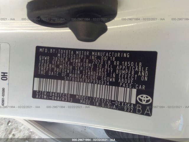 Photo 8 VIN: 5YFBURHE8KP896834 - TOYOTA COROLLA 