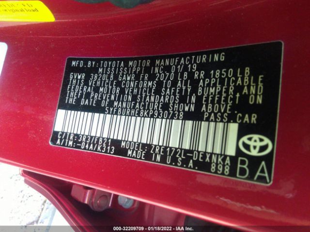 Photo 8 VIN: 5YFBURHE8KP930738 - TOYOTA COROLLA 