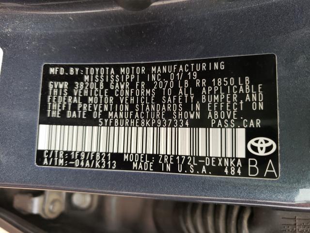 Photo 9 VIN: 5YFBURHE8KP937334 - TOYOTA COROLLA L 