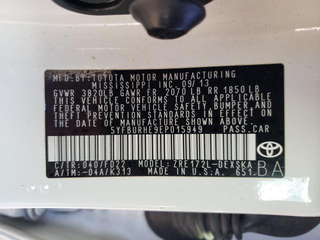 Photo 9 VIN: 5YFBURHE9EP015949 - TOYOTA COROLLA L 