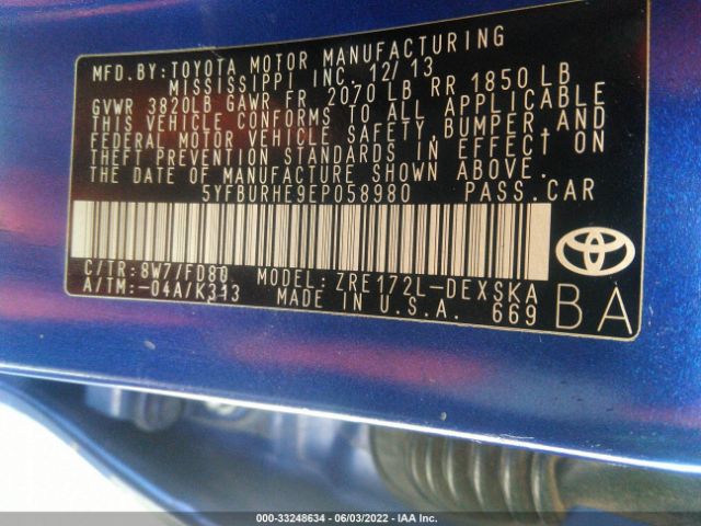 Photo 8 VIN: 5YFBURHE9EP058980 - TOYOTA COROLLA 