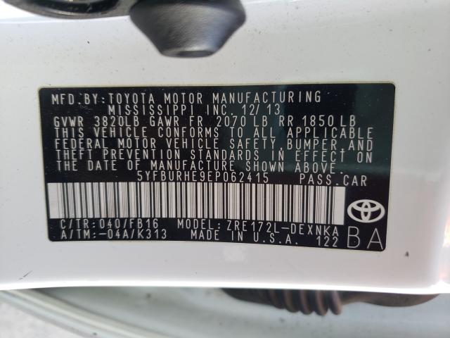 Photo 9 VIN: 5YFBURHE9EP062415 - TOYOTA COROLLA L 