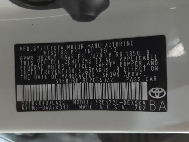 Photo 9 VIN: 5YFBURHE9EP065072 - TOYOTA COROLLA L 