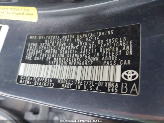 Photo 8 VIN: 5YFBURHE9EP090957 - TOYOTA COROLLA 