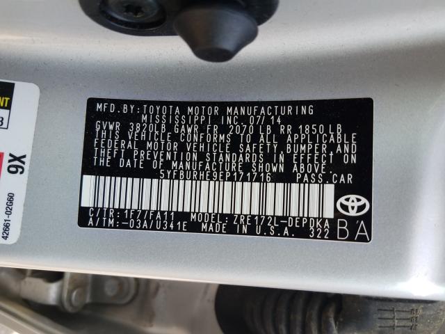 Photo 9 VIN: 5YFBURHE9EP171716 - TOYOTA COROLLA L 