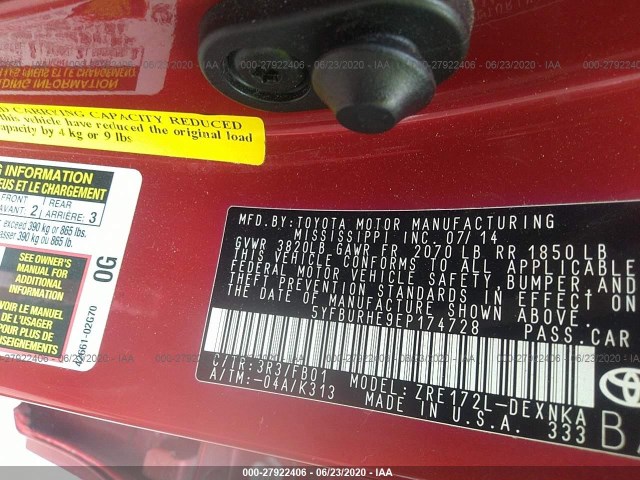 Photo 8 VIN: 5YFBURHE9EP174728 - TOYOTA COROLLA 