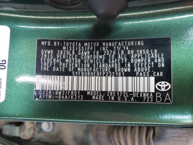 Photo 9 VIN: 5YFBURHE9FP232161 - TOYOTA COROLLA L 