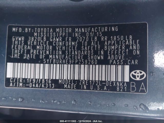 Photo 8 VIN: 5YFBURHE9FP258260 - TOYOTA COROLLA 