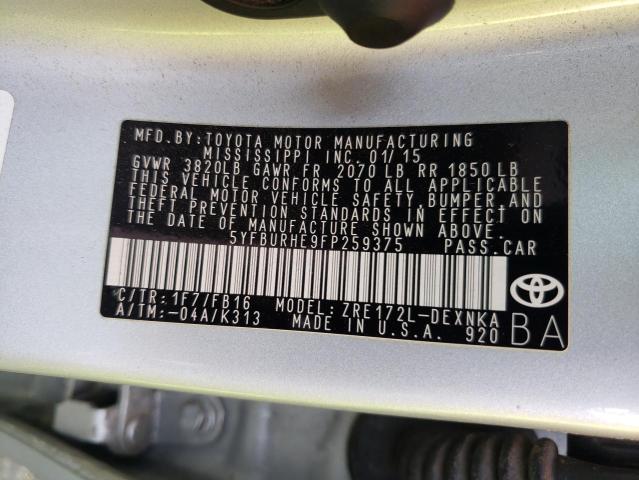 Photo 9 VIN: 5YFBURHE9FP259375 - TOYOTA COROLLA L 