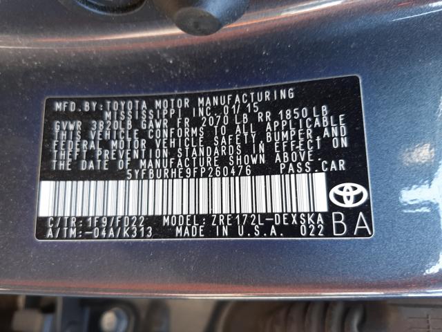 Photo 9 VIN: 5YFBURHE9FP260476 - TOYOTA COROLLA L 