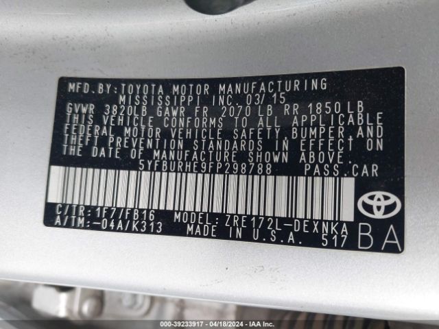 Photo 8 VIN: 5YFBURHE9FP298788 - TOYOTA COROLLA 