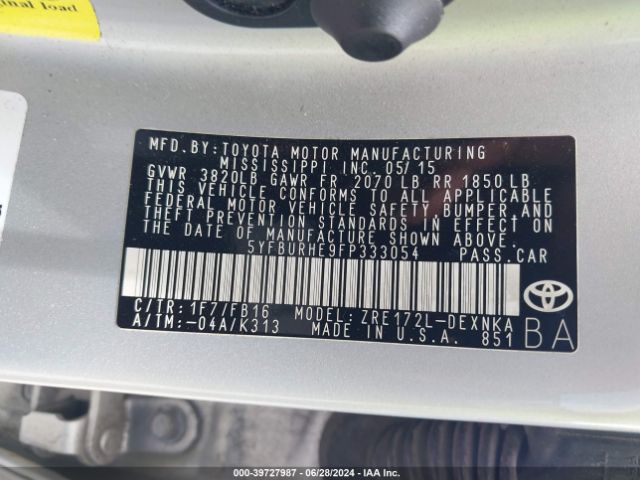 Photo 8 VIN: 5YFBURHE9FP333054 - TOYOTA COROLLA 