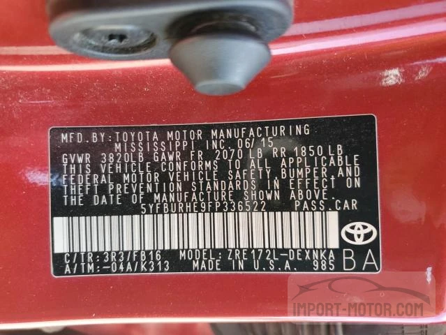 Photo 12 VIN: 5YFBURHE9FP336522 - TOYOTA COROLLA 