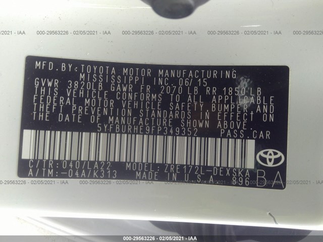 Photo 8 VIN: 5YFBURHE9FP349352 - TOYOTA COROLLA 