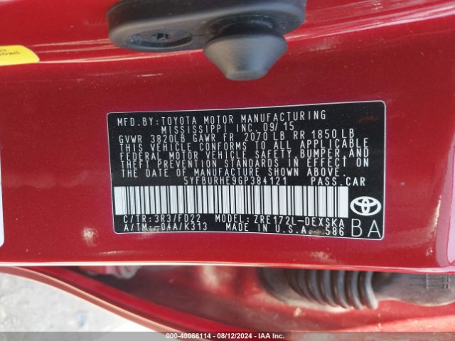 Photo 8 VIN: 5YFBURHE9GP384121 - TOYOTA COROLLA 