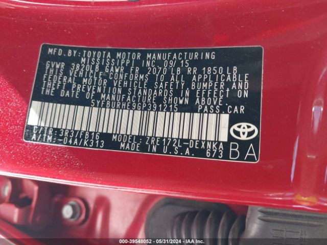 Photo 8 VIN: 5YFBURHE9GP391215 - TOYOTA COROLLA 