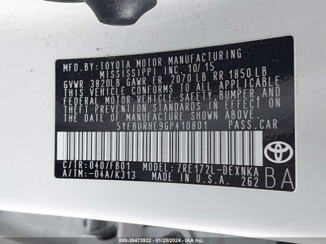 Photo 8 VIN: 5YFBURHE9GP410801 - TOYOTA COROLLA 