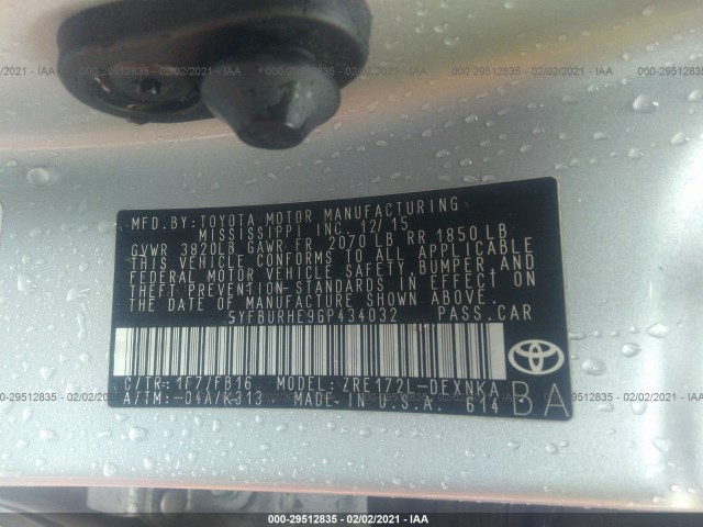 Photo 8 VIN: 5YFBURHE9GP434032 - TOYOTA COROLLA 