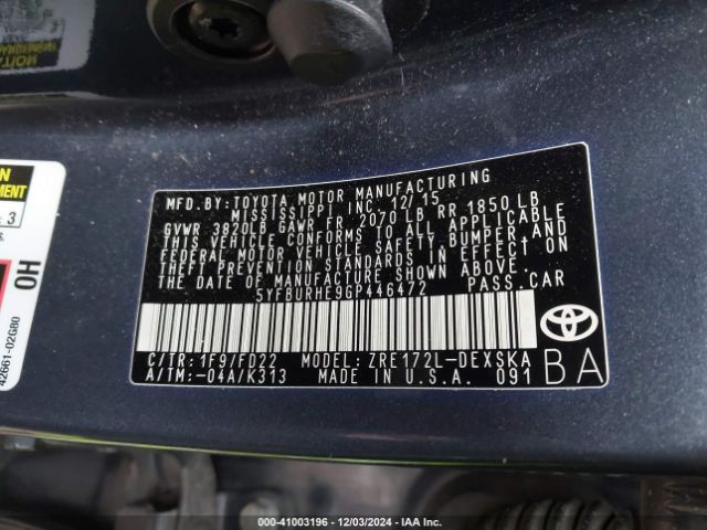 Photo 8 VIN: 5YFBURHE9GP446472 - TOYOTA COROLLA 