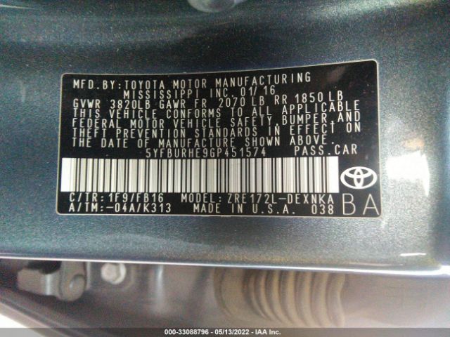 Photo 8 VIN: 5YFBURHE9GP451574 - TOYOTA COROLLA 