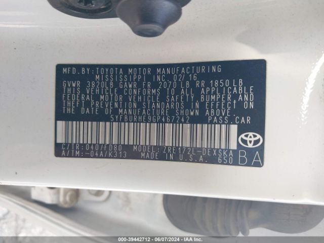 Photo 8 VIN: 5YFBURHE9GP467242 - TOYOTA COROLLA 