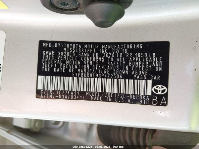 Photo 8 VIN: 5YFBURHE9GP472506 - TOYOTA COROLLA 