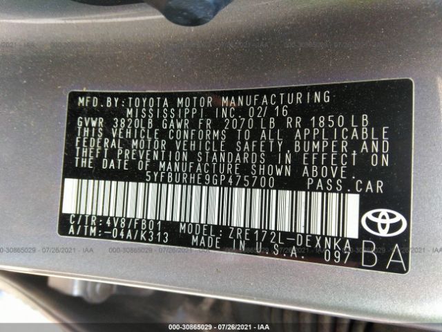 Photo 8 VIN: 5YFBURHE9GP475700 - TOYOTA COROLLA 