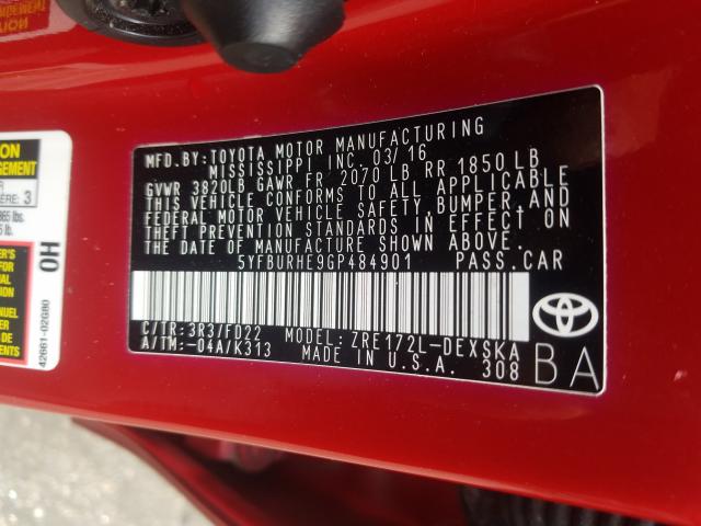 Photo 9 VIN: 5YFBURHE9GP484901 - TOYOTA COROLLA L 