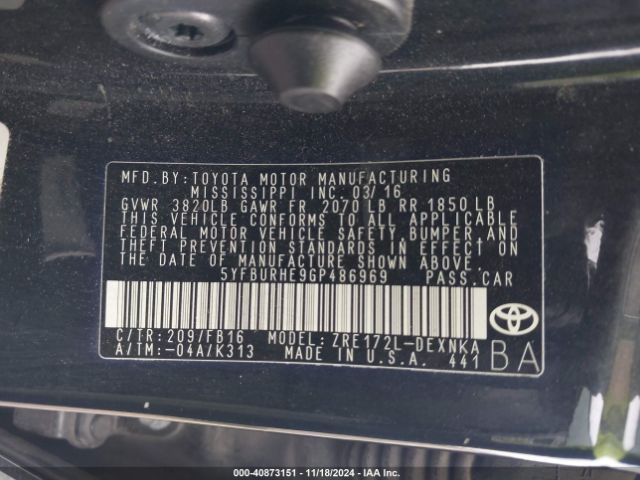 Photo 8 VIN: 5YFBURHE9GP486969 - TOYOTA COROLLA 