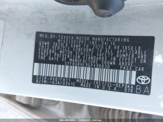 Photo 8 VIN: 5YFBURHE9GP496630 - TOYOTA COROLLA 