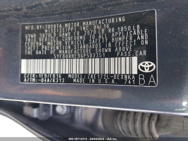 Photo 8 VIN: 5YFBURHE9GP503351 - TOYOTA COROLLA 