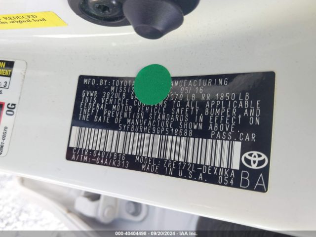 Photo 8 VIN: 5YFBURHE9GP518688 - TOYOTA COROLLA 