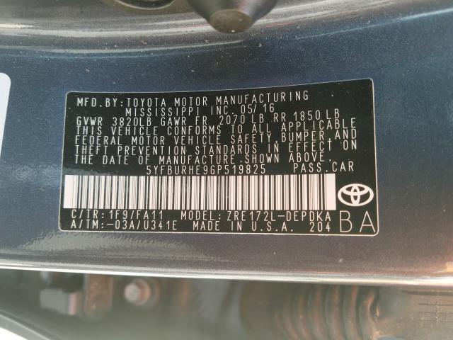 Photo 9 VIN: 5YFBURHE9GP519825 - TOYOTA COROLLA L 