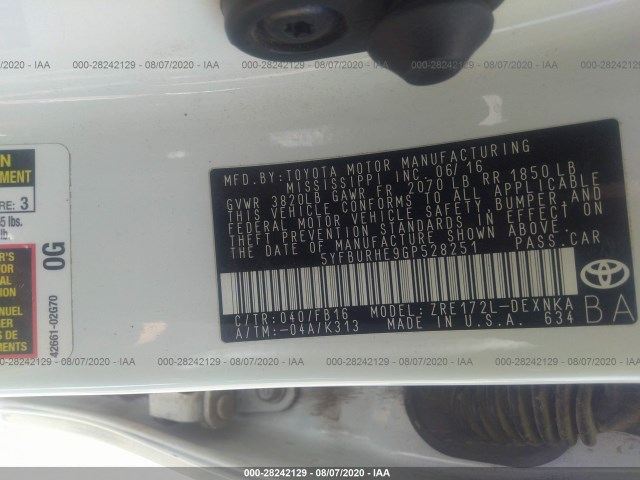 Photo 8 VIN: 5YFBURHE9GP528251 - TOYOTA COROLLA 