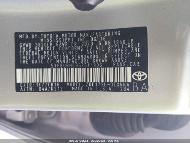 Photo 8 VIN: 5YFBURHE9GP541906 - TOYOTA COROLLA 