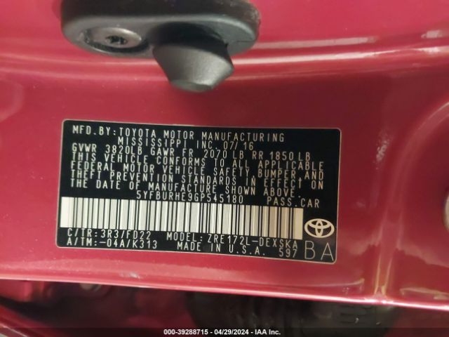 Photo 8 VIN: 5YFBURHE9GP545180 - TOYOTA COROLLA 