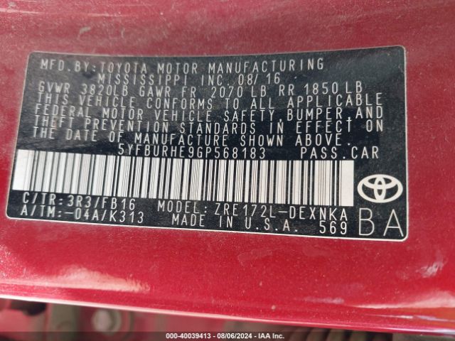 Photo 8 VIN: 5YFBURHE9GP568183 - TOYOTA COROLLA 