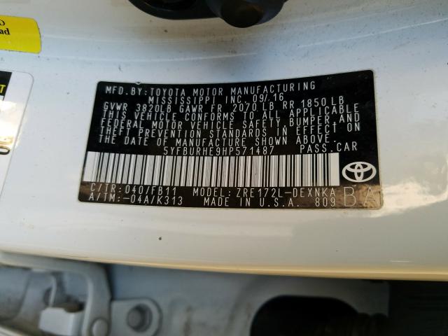 Photo 9 VIN: 5YFBURHE9HP571487 - TOYOTA COROLLA L 