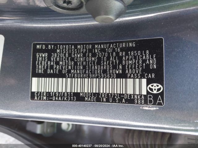 Photo 8 VIN: 5YFBURHE9HP595630 - TOYOTA COROLLA 