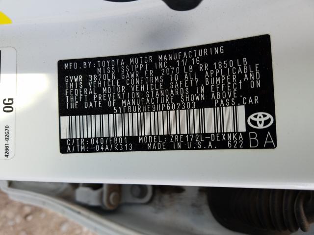 Photo 9 VIN: 5YFBURHE9HP602303 - TOYOTA COROLLA L 