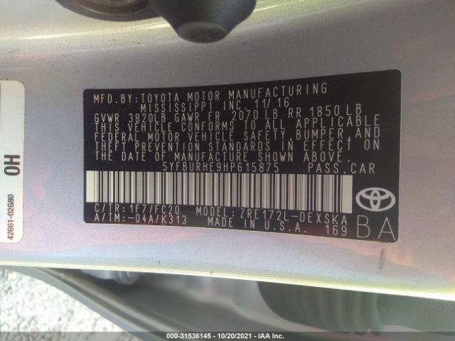 Photo 8 VIN: 5YFBURHE9HP615875 - TOYOTA COROLLA 